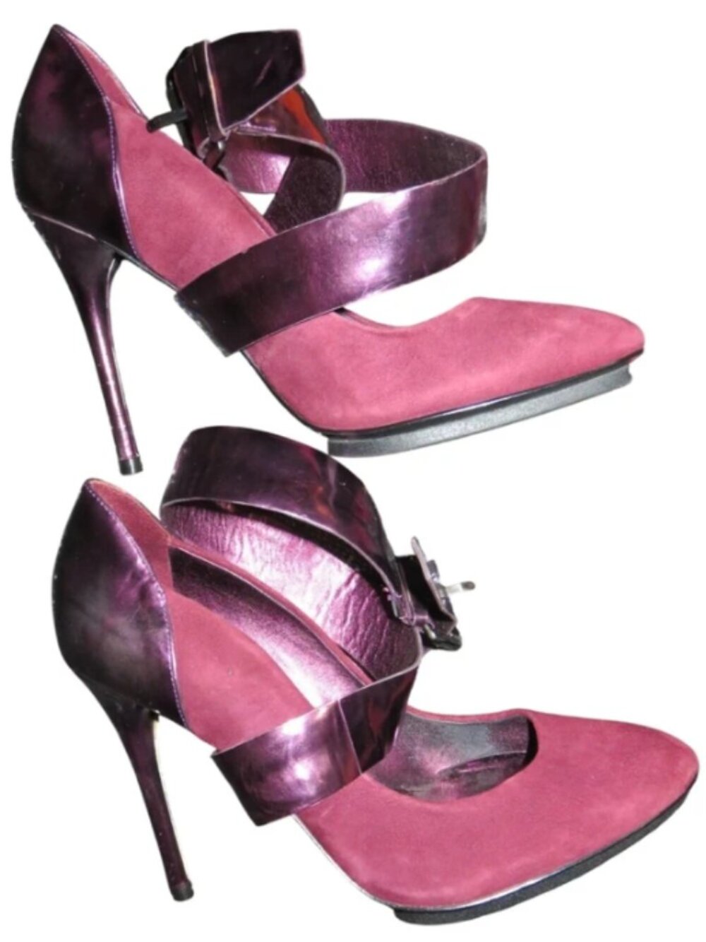 Guess by Marciano Pink & Purple Metallic Patent Italian Leather Strappy Heels 7